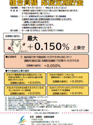 組合員様　応援定期貯金